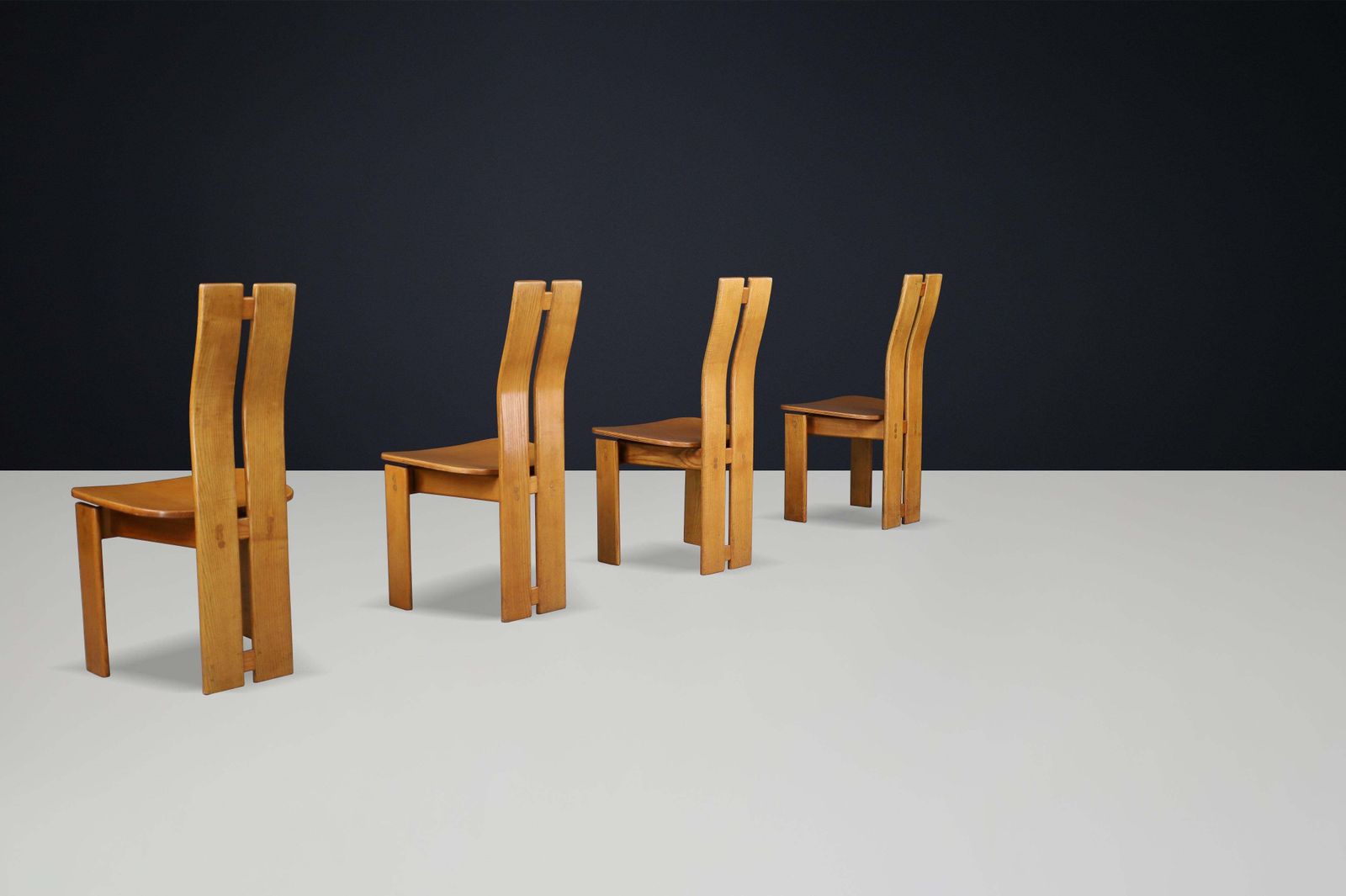 Set Of 16 Mid Century Modern Elmwood Highback Dining Chairs, France, 1970 photo 12398.0