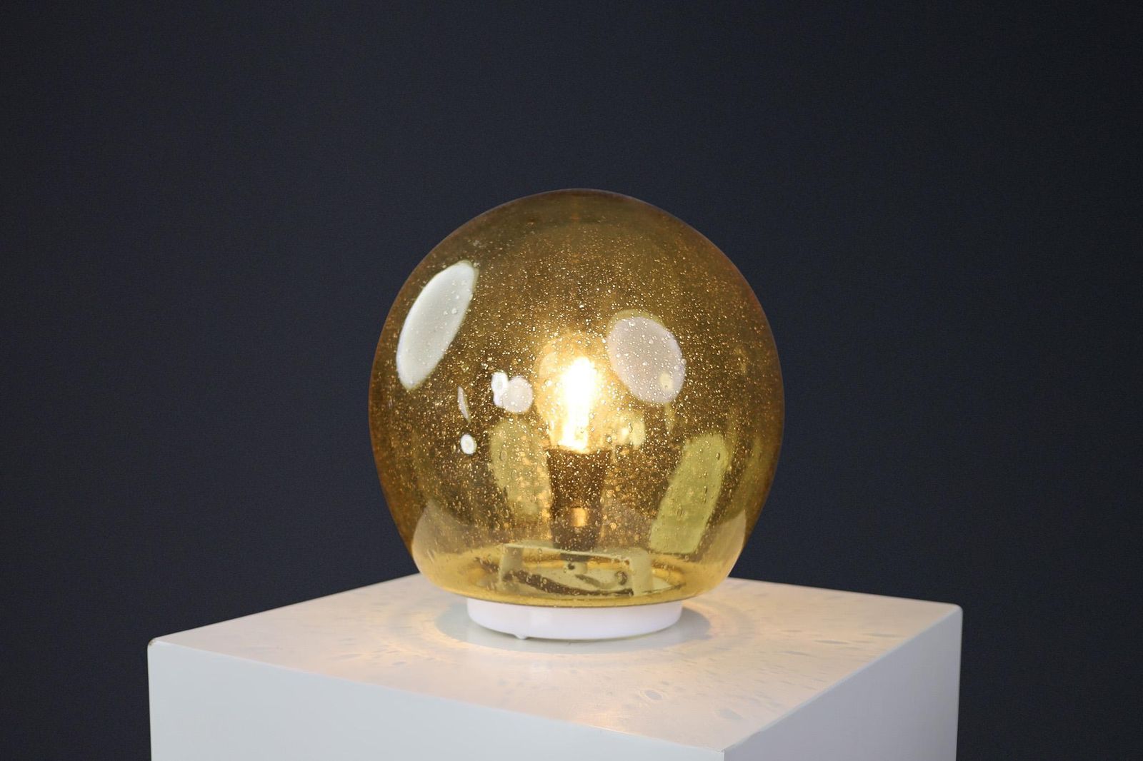 Mid Century Golden/Yellow Murano Glass Table Lamp, Italy 1970s photo Lighting