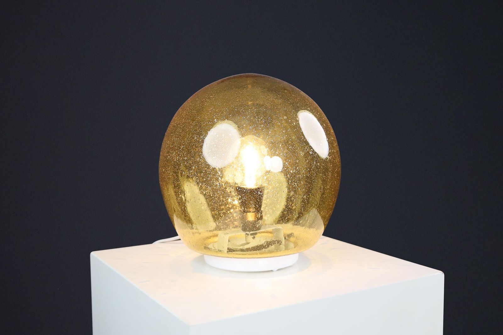 Mid Century Golden/Yellow Murano Glass Table Lamp, Italy 1970s photo vinterior