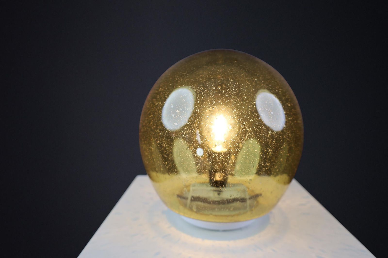 Mid Century Golden/Yellow Murano Glass Table Lamp, Italy 1970s photo vintage
