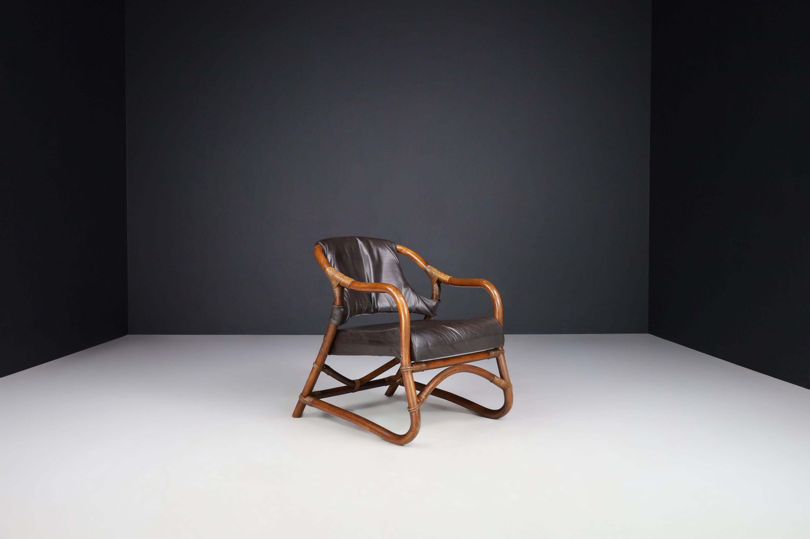 Pair Of "Manilla" Lounge Chairs In Bamboo And Leather By Horsnæs, 1960s Denmark photo buy