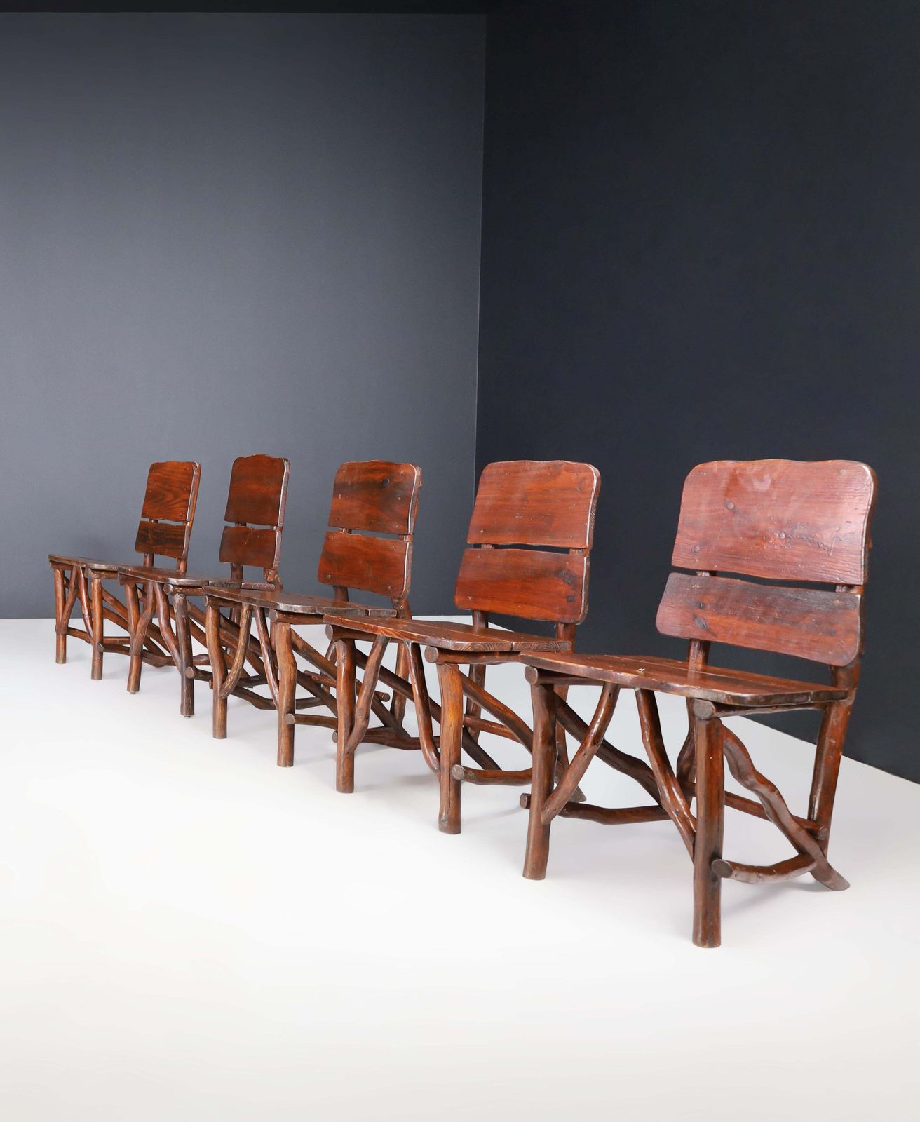 photo vinterior Organic Pine Wood Dining Room Chairs Set Of Ten, France 1960s