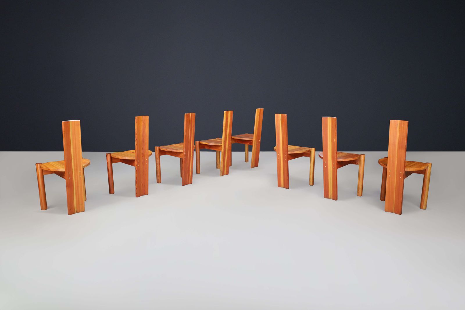 Set Of 8 Italian Postmodern Sculptural Pine Dining Chairs, 1970s photo vintage