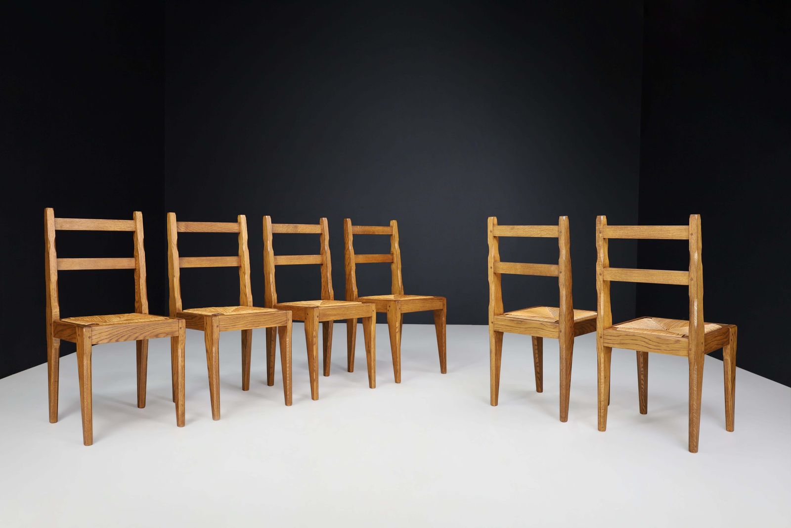 Midcentury Dinning Room Chairs In Oak And Rush Made In France 1960 photo Furniture
