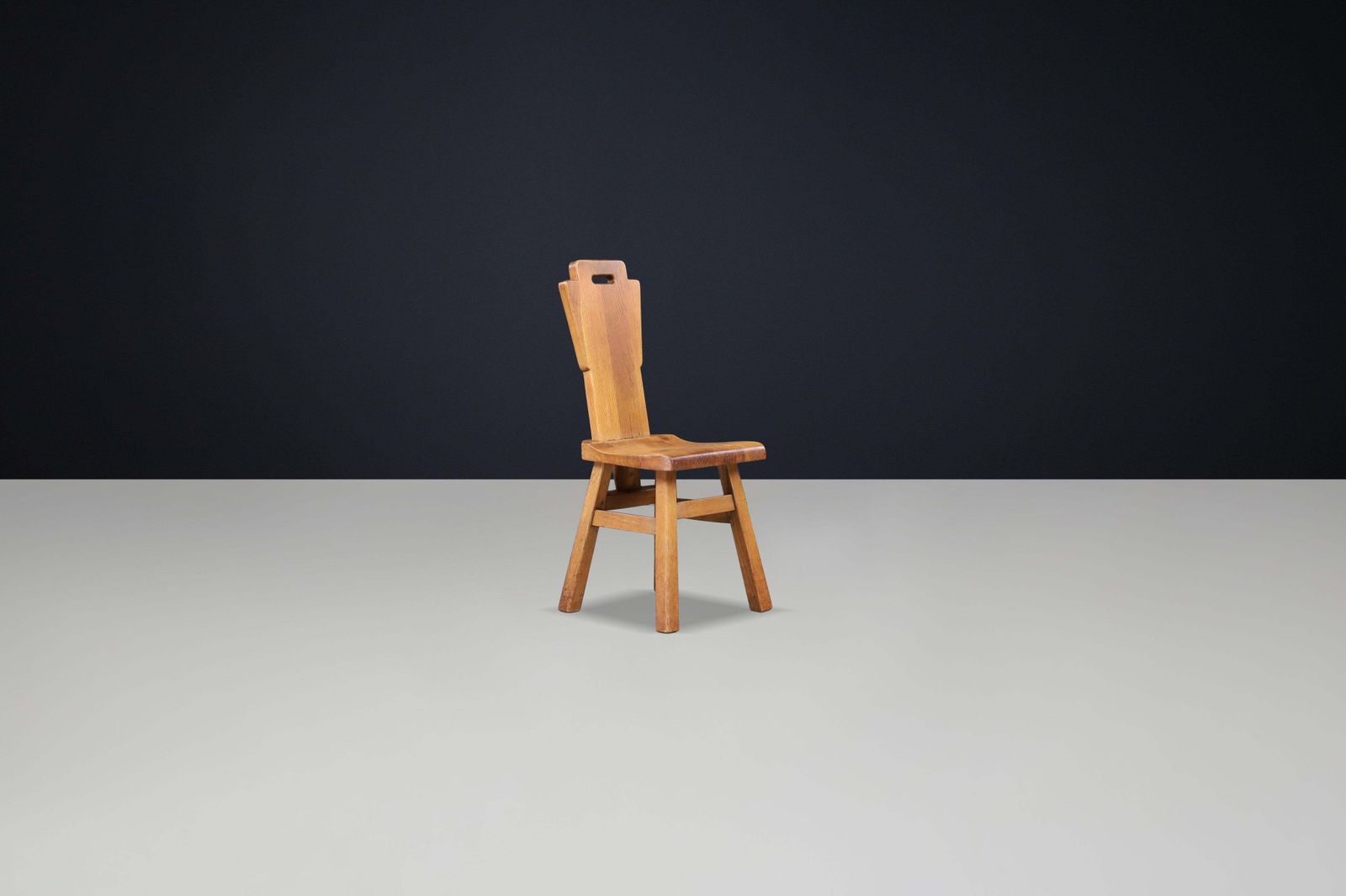 photo furniture Set Of Four Brutalist Oak Dining Chairs, Belgium, 1960s