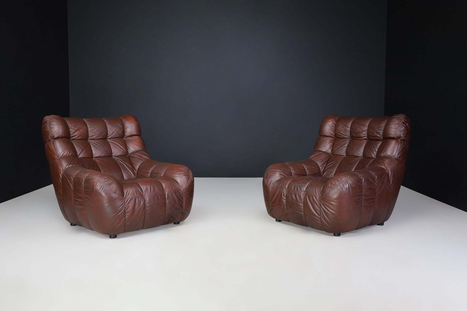 Pair Of Mid Century Modern Leather Lounge Chairs, France, 1970s photo furniture