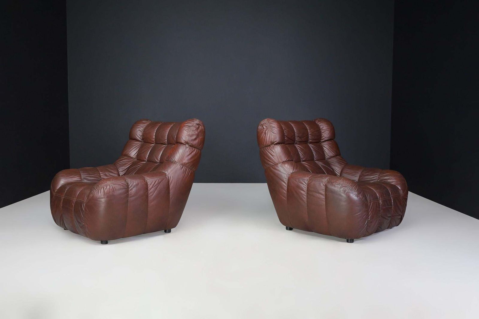 photo furniture Pair Of Mid Century Modern Leather Lounge Chairs, France, 1970s