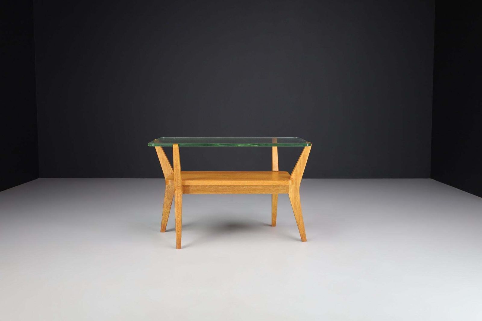 Mid Century Modern Ash Wood And Glass Coffee Table, Praque, 1950s photo for sale