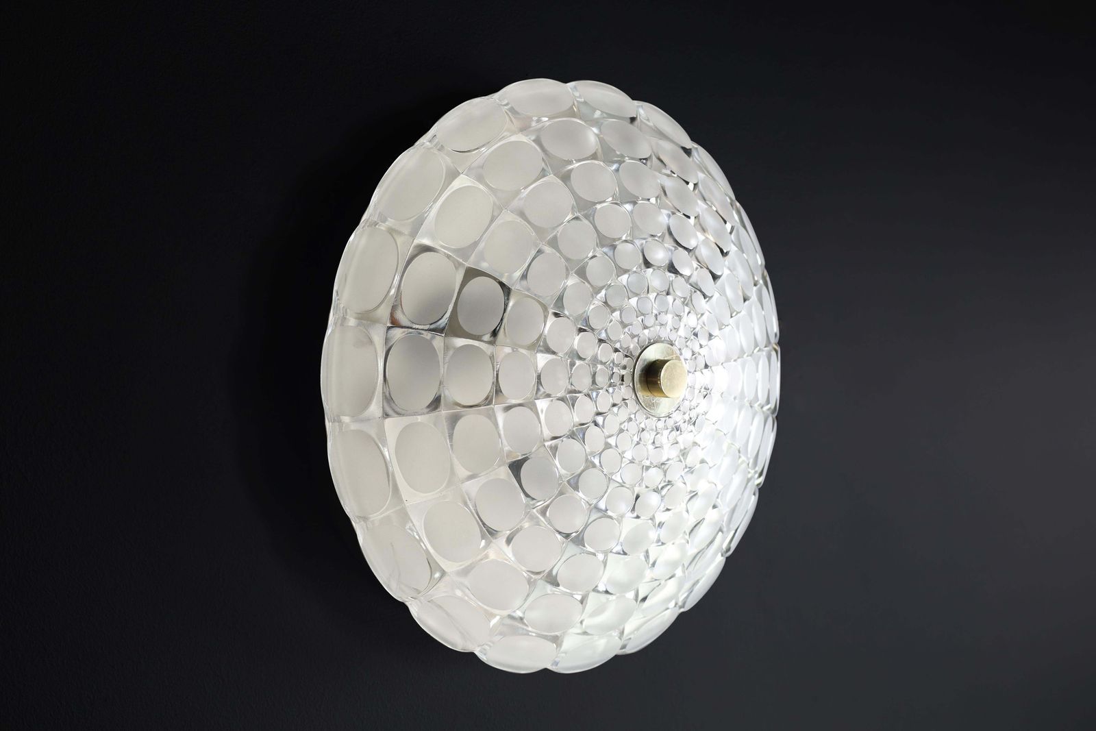 Mid Century Space Age Frosted Glass Round Flush Mount  J.T. Kalmar Austria 1960 photo Lighting