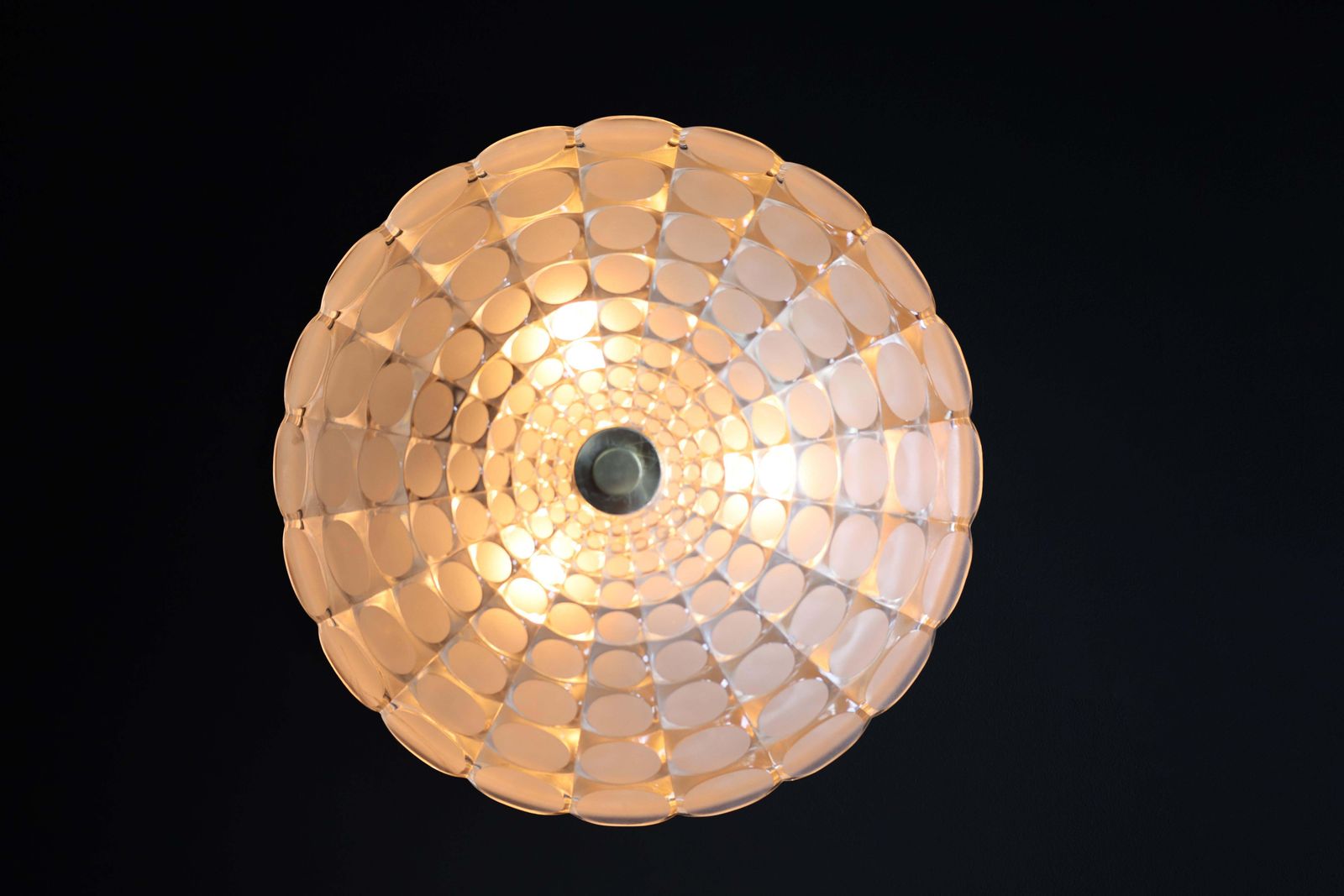 Mid Century Space Age Frosted Glass Round Flush Mount  J.T. Kalmar Austria 1960 photo vinterior