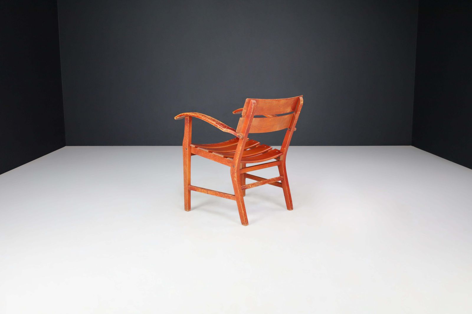 photo vinterior Midcentury Patinated French Oak Garden Armchairs, France 1950s