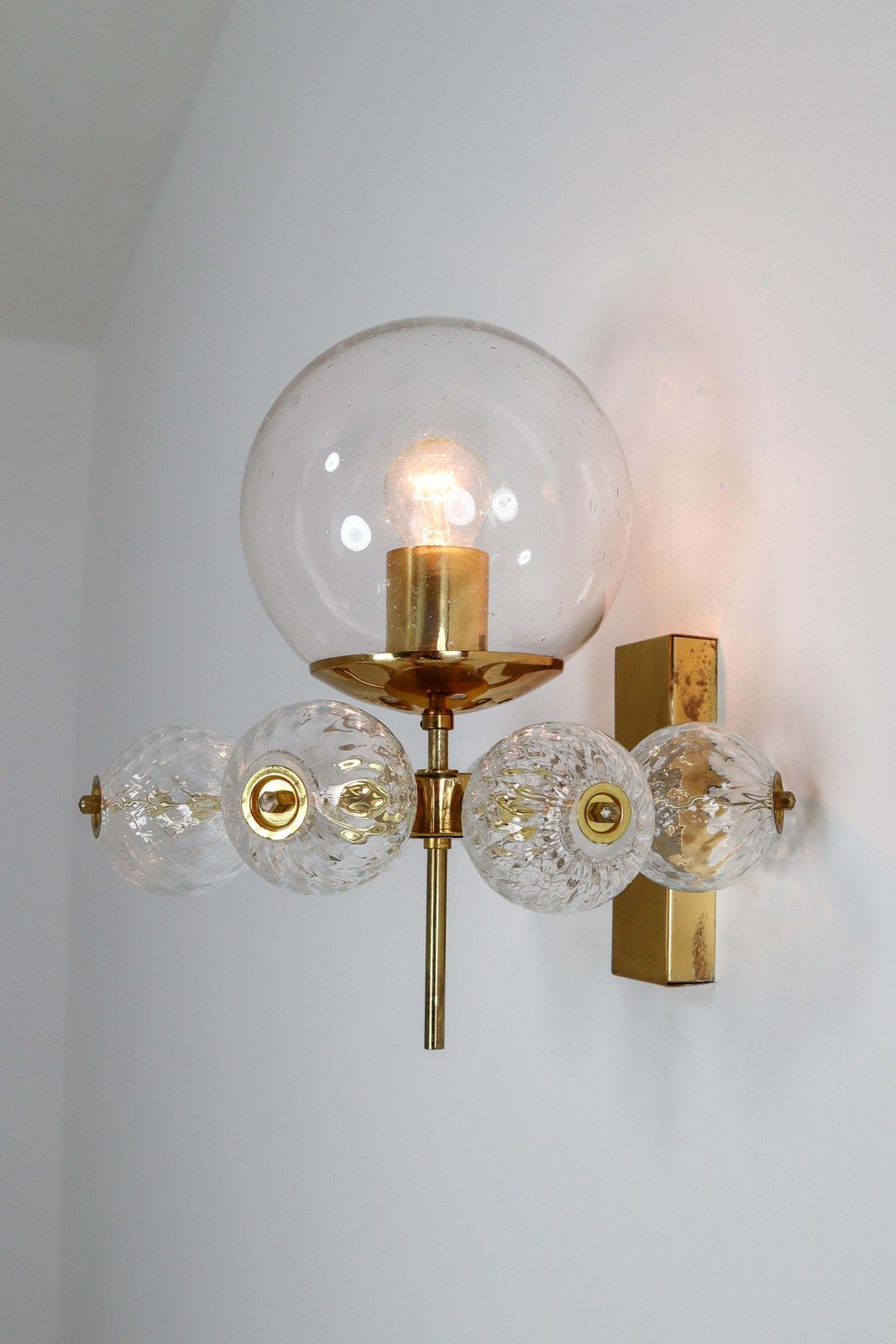 Hotel Wall Chandeliers With Brass Fixture, European, 1970s photo Lighting