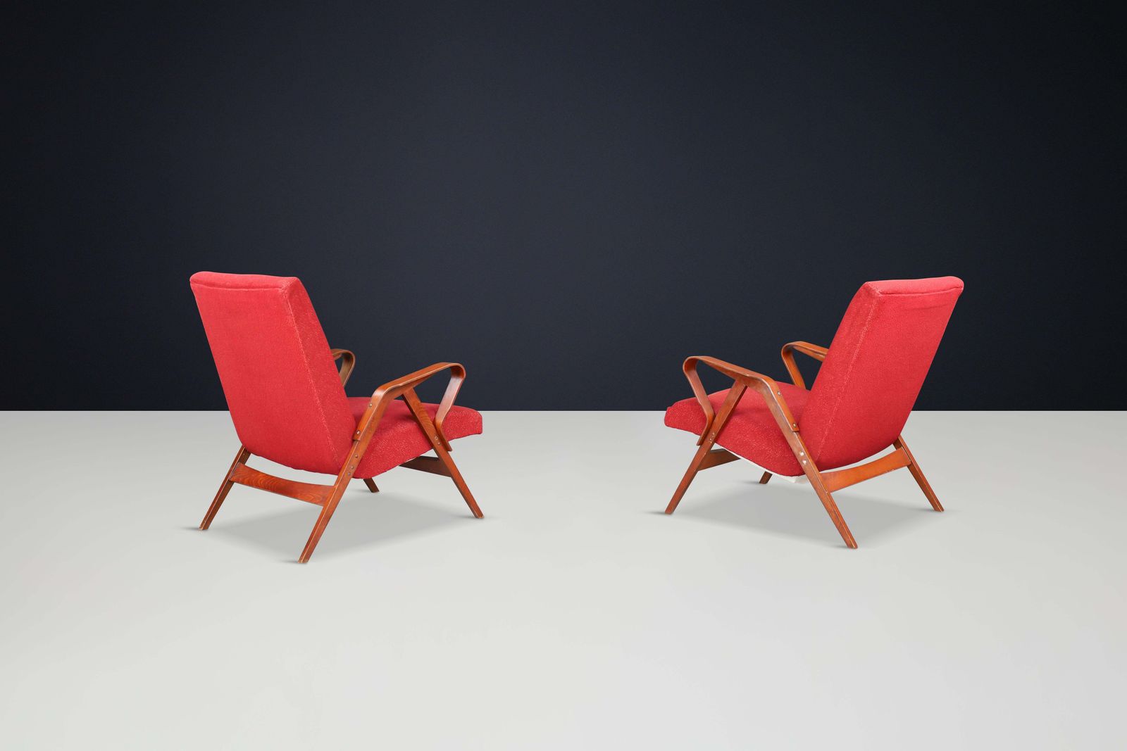 Pair Of Sculptural Lounge Chairs By František Jirák For Tatra Nabytok, 1950s photo vinterior