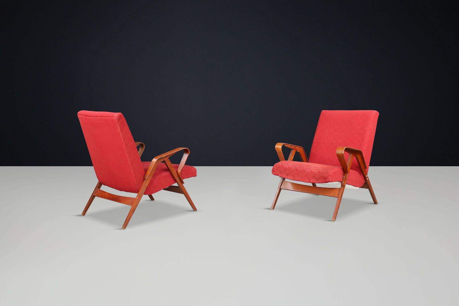 Pair Of Sculptural Lounge Chairs By František Jirák For Tatra Nabytok, 1950s photo buy