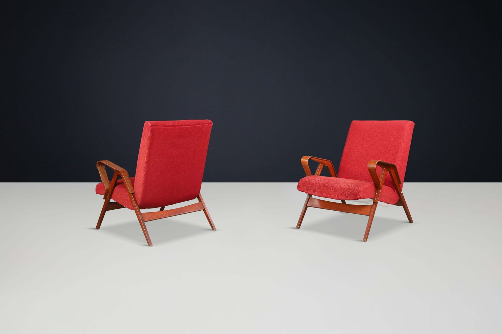 Pair Of Sculptural Lounge Chairs By František Jirák For Tatra Nabytok, 1950s photo vintage