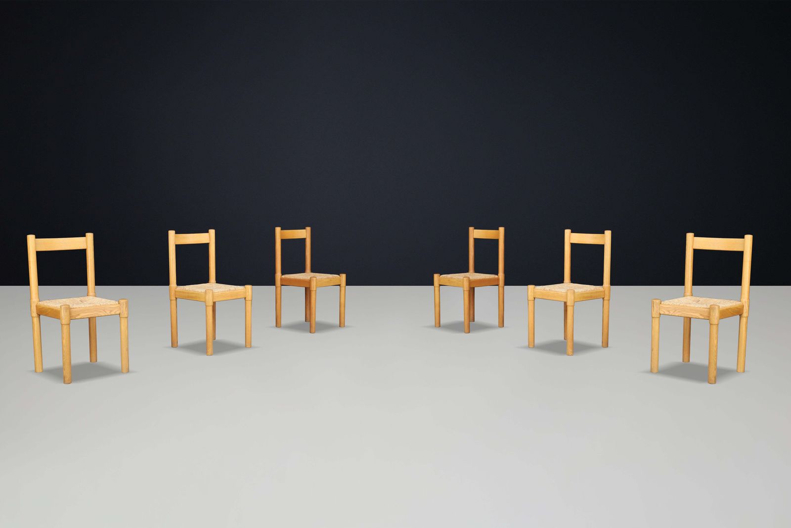 Pair Of Six Ash And Rush Dining Room Chairs In The Style Of Vico Magistretti photo furniture