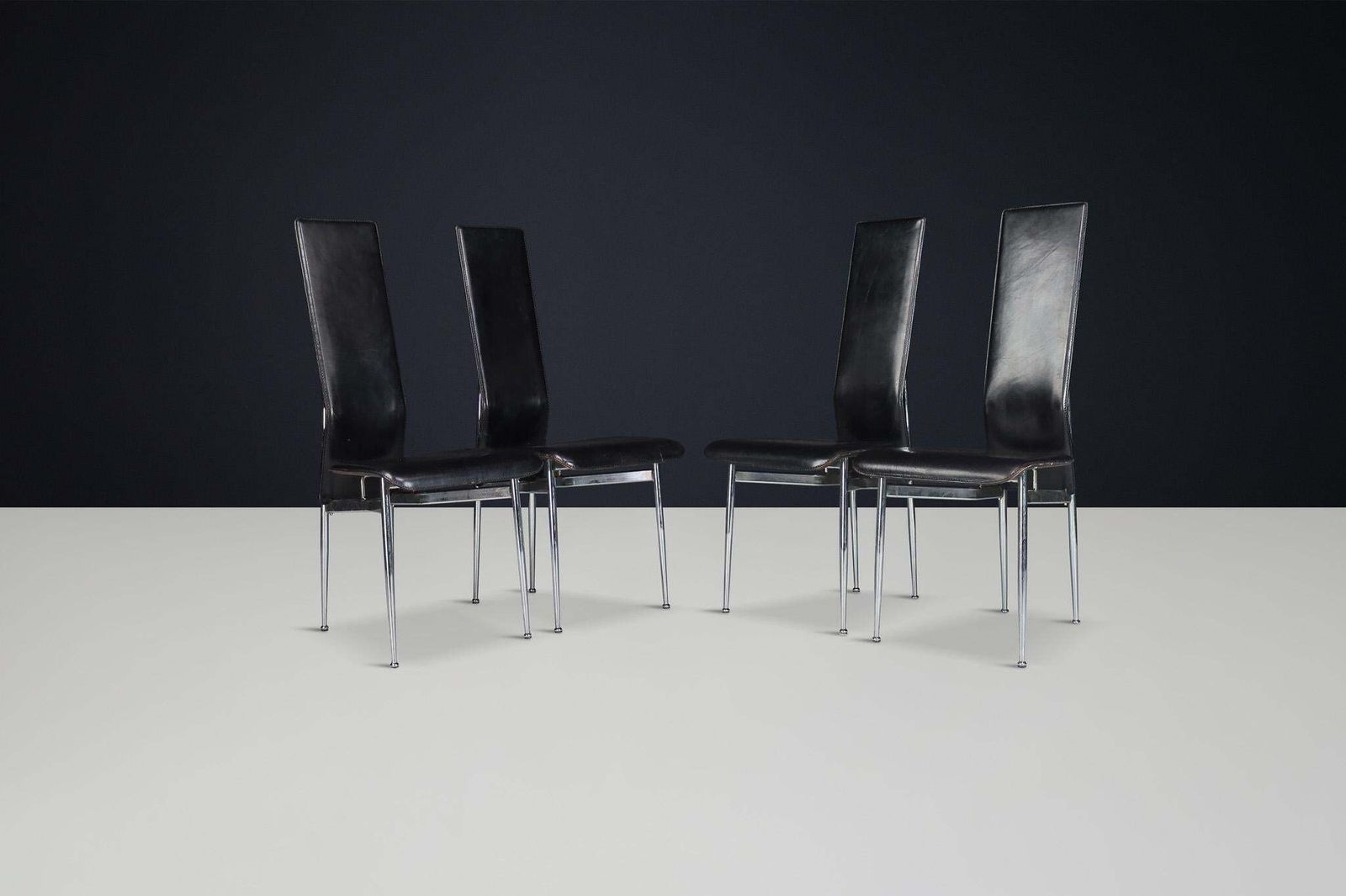 Mid Century Modern Set Of 4 Leather Dining Chairs By Giancarlo Vegni For Fasem photo furniture