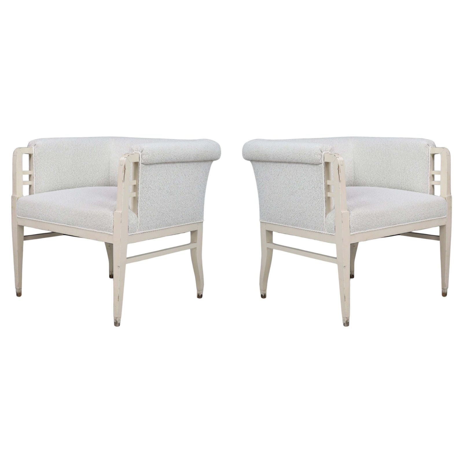 Large Pair Of Jugendstil Armchairs In Bouclé Upholstery , Austria, Circa 1910