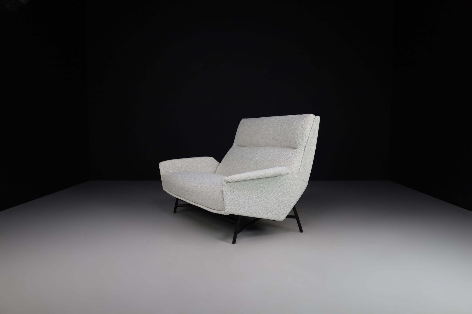 Mid Century Modern Lounge Sofa In Re Upholstered Bouclé By Guy Besnard 1959 photo for sale