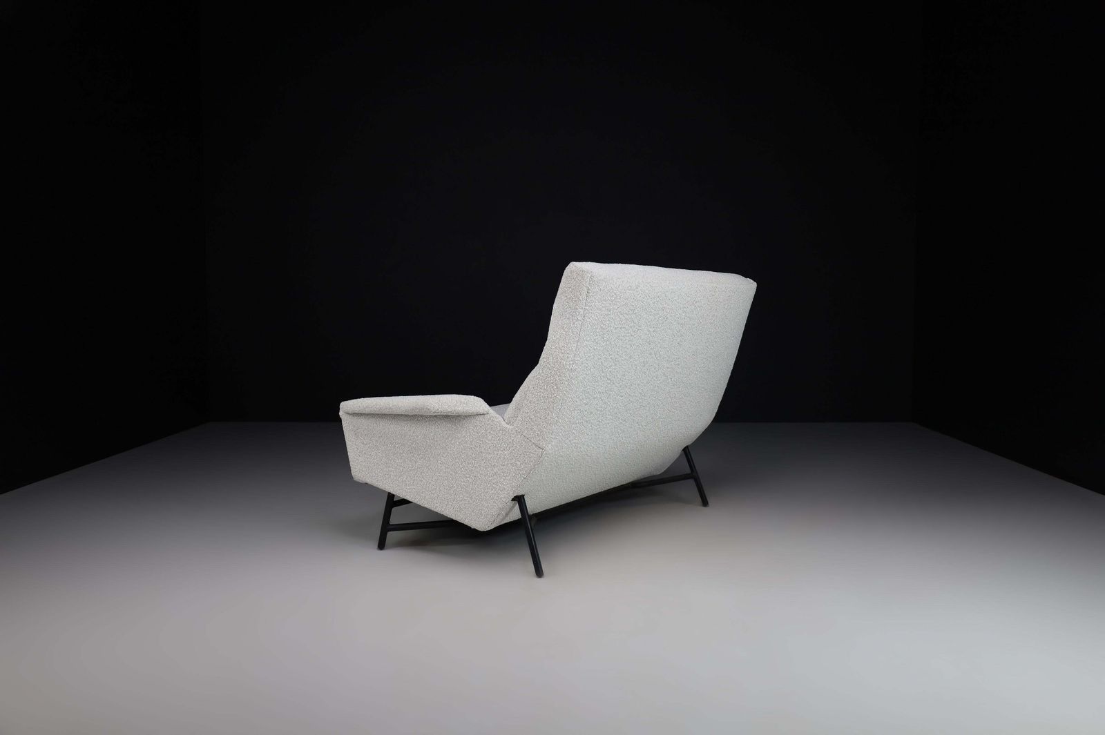 Mid Century Modern Lounge Sofa In Re Upholstered Bouclé By Guy Besnard 1959 photo vinterior