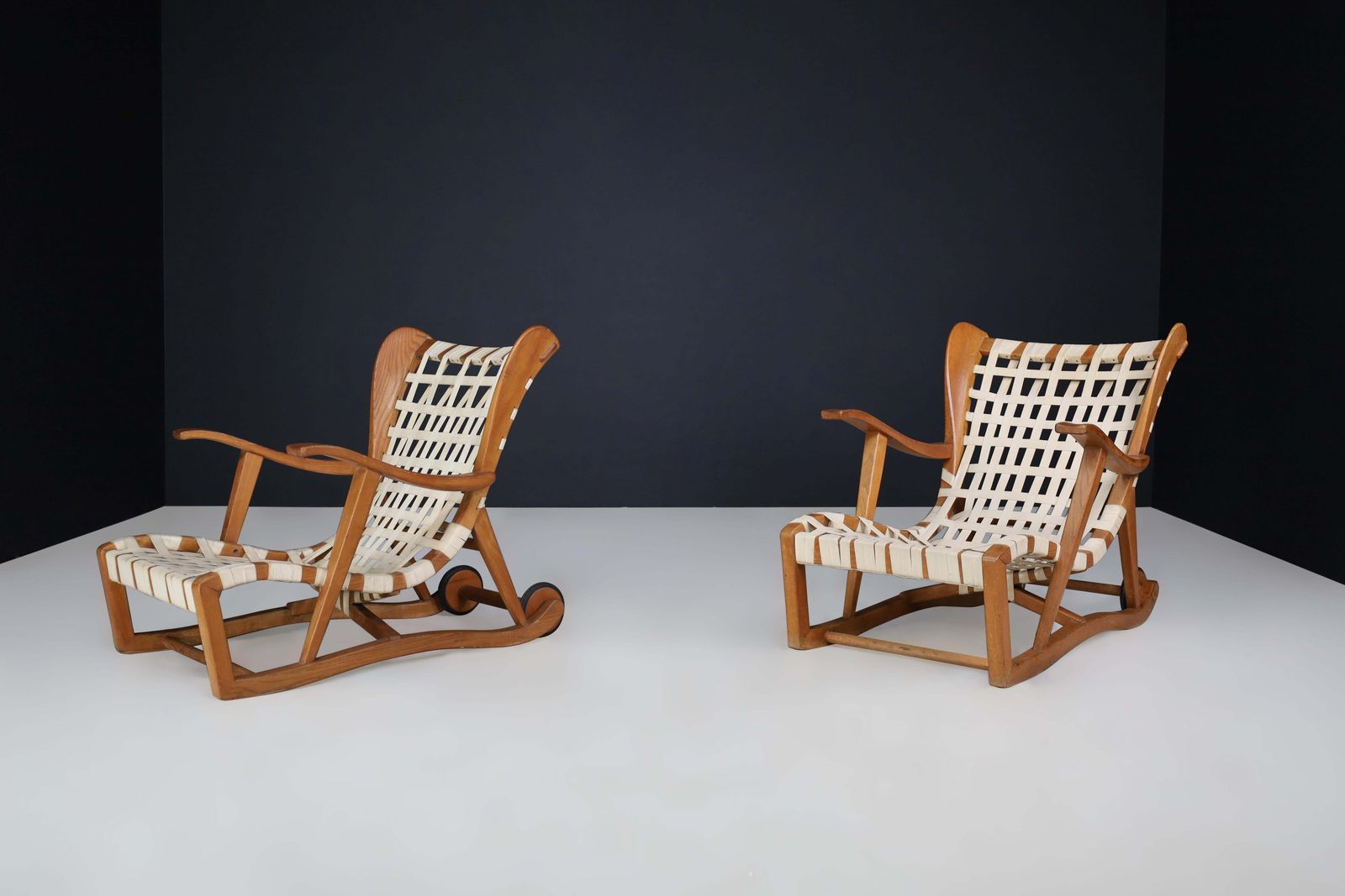 photo for sale Sculptural Oak Lounge Chairs By Guglielmo Pecorini, Italy, The 1950s