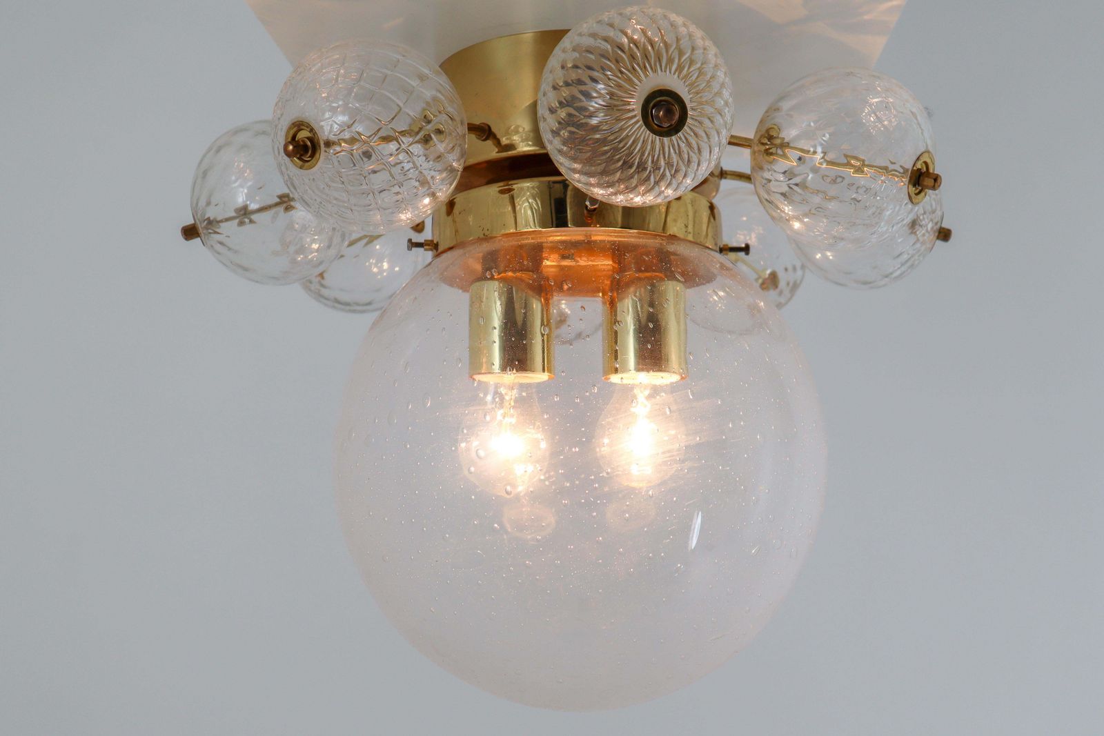 Large Set Midcentury Brass Ceiling Lamp Chandeliers With Hand Blown Glass, 1960s photo furniture