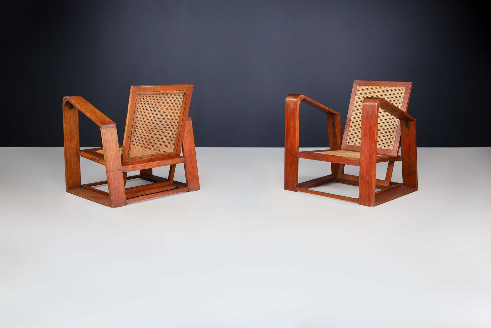 Mid Century Teak And Cane Lounge Chairs From France, 1950s photo Furniture