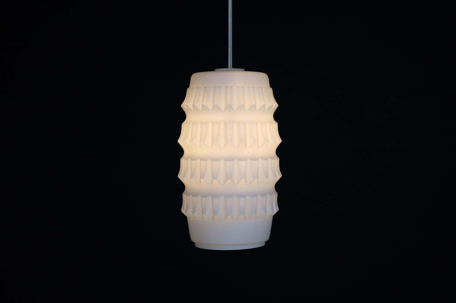 1 Of 7 Modern Structured Opaline Glass Pendant, France 1960s photo 495.0
