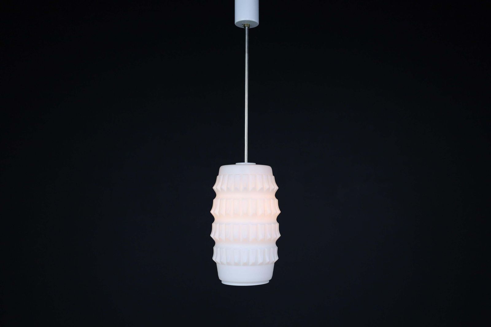 1 Of 7 Modern Structured Opaline Glass Pendant, France 1960s photo vintage