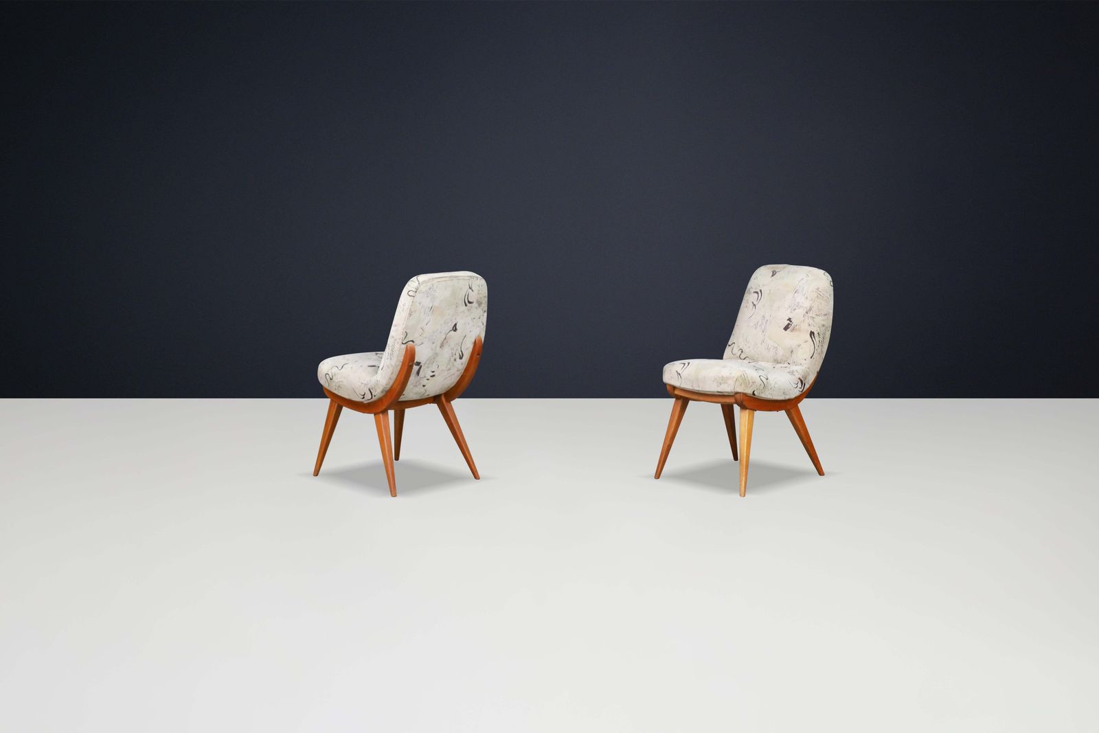 Pair Of Mid Century Modern Easy Chairs In Beech And Original Upholstery 1960s photo vintage