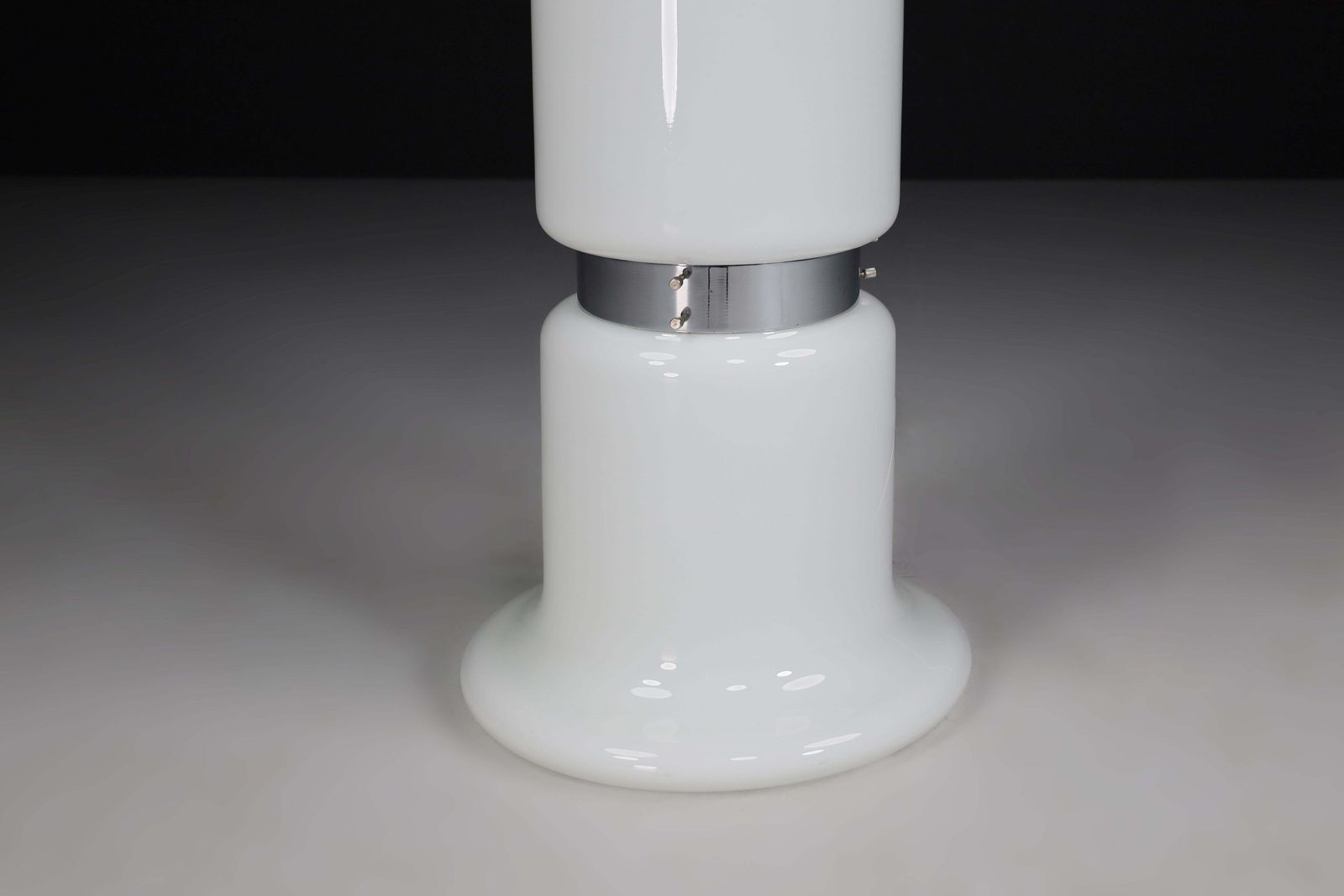 Pair Of Two Chrome And Opaline Glass Floor Table Lamps, Italy, 1970s photo vintage