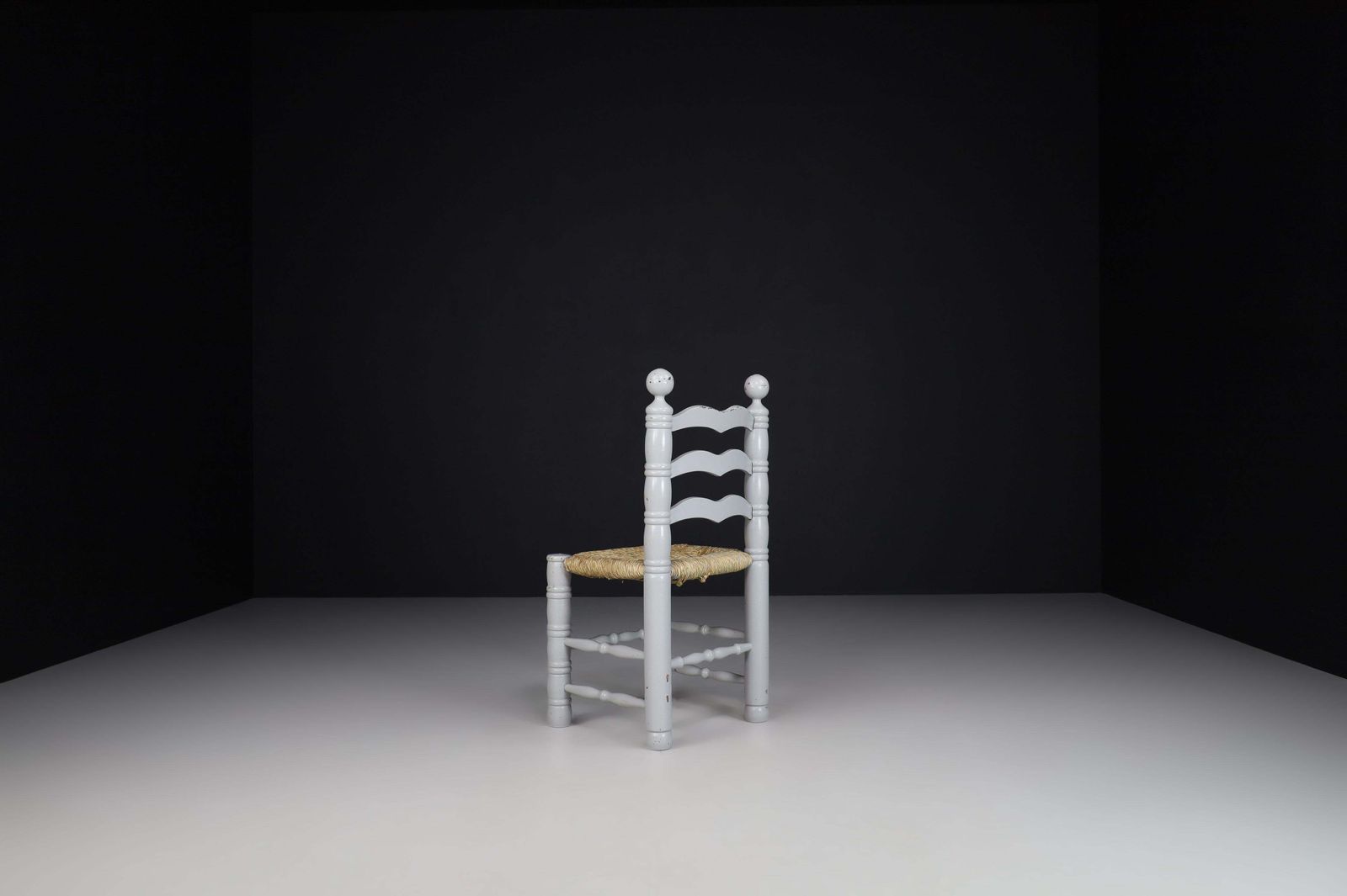 Set Of 12 Painted Oak And Rush Turned Chairs By Charles Dudouyt, France 1940 photo 7200.0