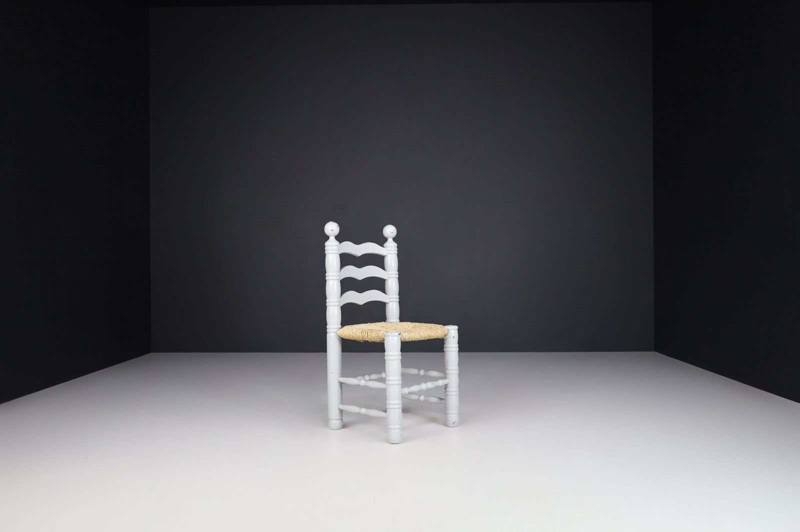 Set Of 12 Painted Oak And Rush Turned Chairs By Charles Dudouyt, France 1940 photo vintage