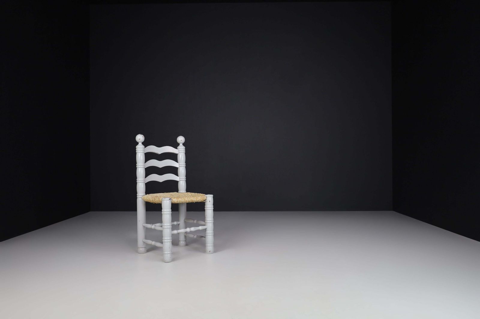 photo furniture Set Of 12 Painted Oak And Rush Turned Chairs By Charles Dudouyt, France 1940
