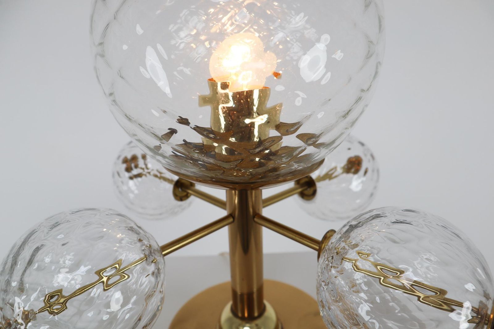 Midcentury Table Lamp With Brass Fixture And Structured Glass, Europe, 1970s photo buy