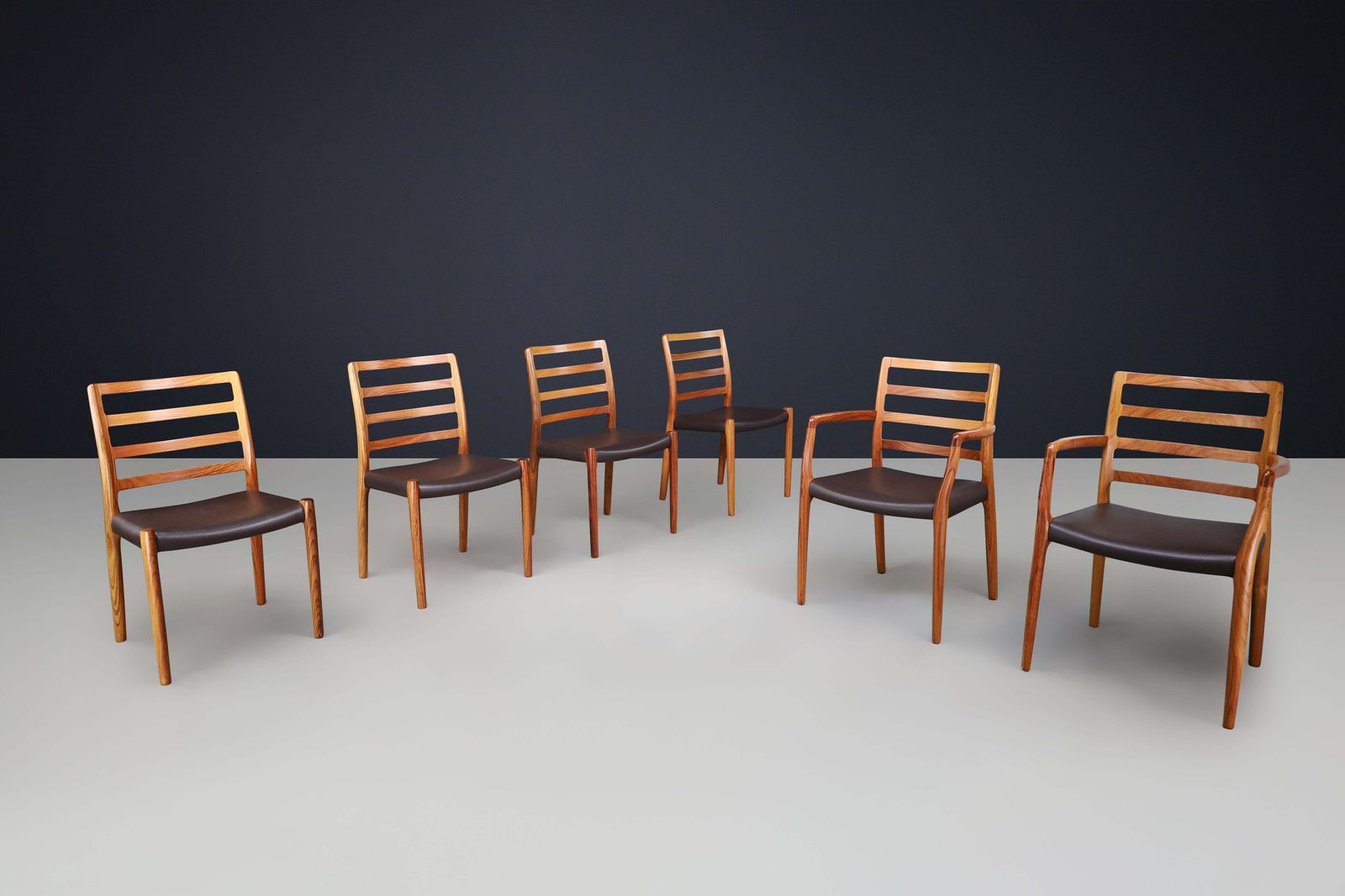 Niels Otto Møller Six Dining Room Chairs, Model 85 By J.L. Møller Mobelfabrik photo furniture