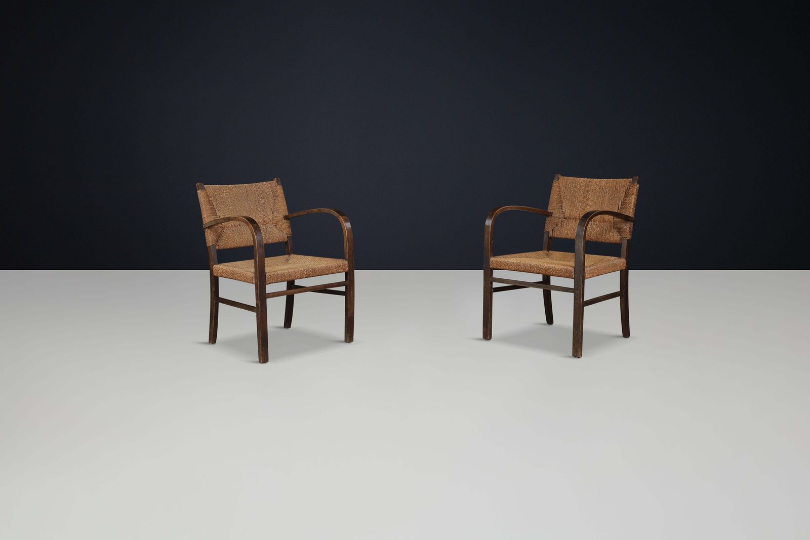 Pair Of Bauhaus Beechwood & Rope Armchairs By Erich Dieckmann, Germany, 1930s photo Furniture