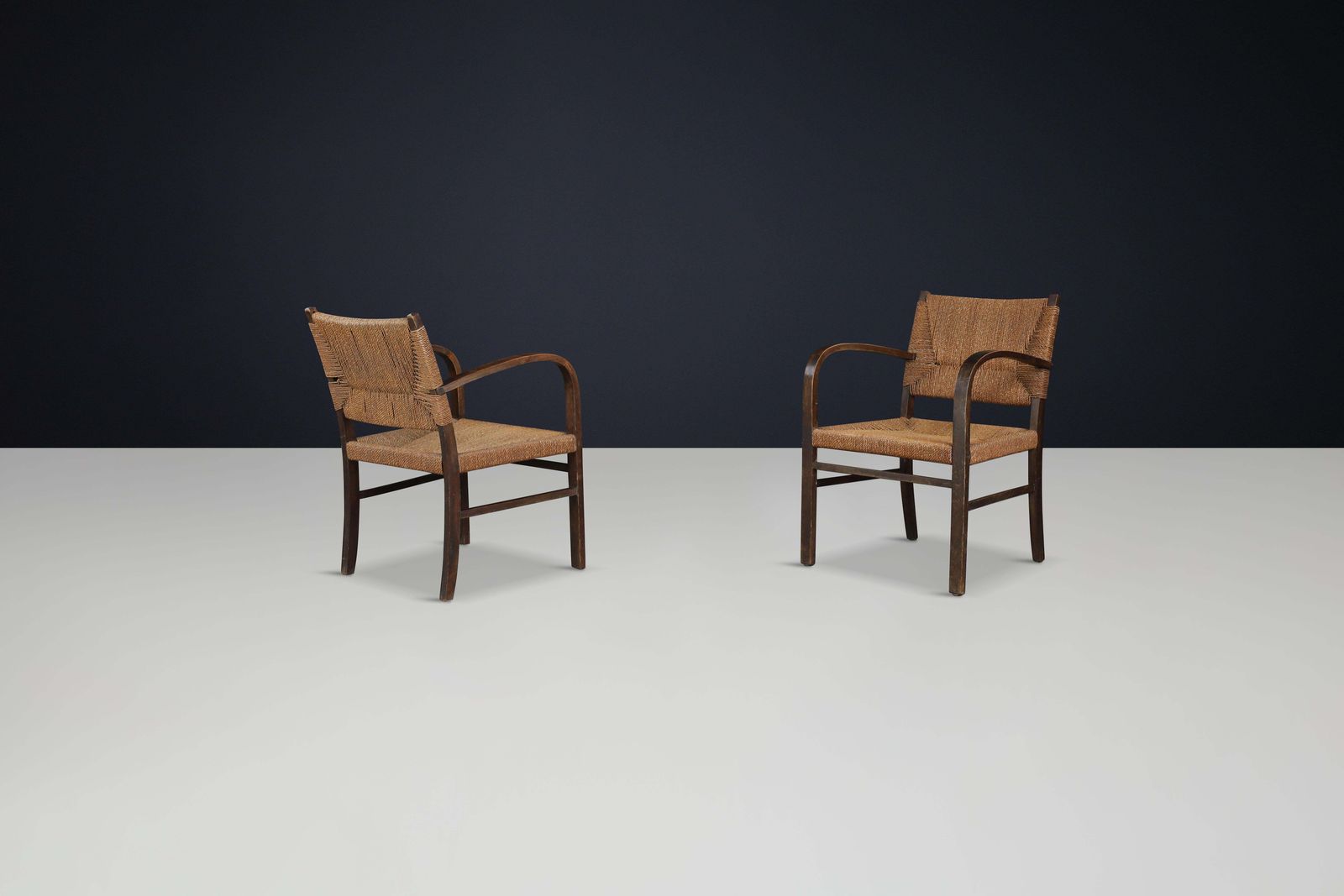 Pair Of Bauhaus Beechwood & Rope Armchairs By Erich Dieckmann, Germany, 1930s photo vintage