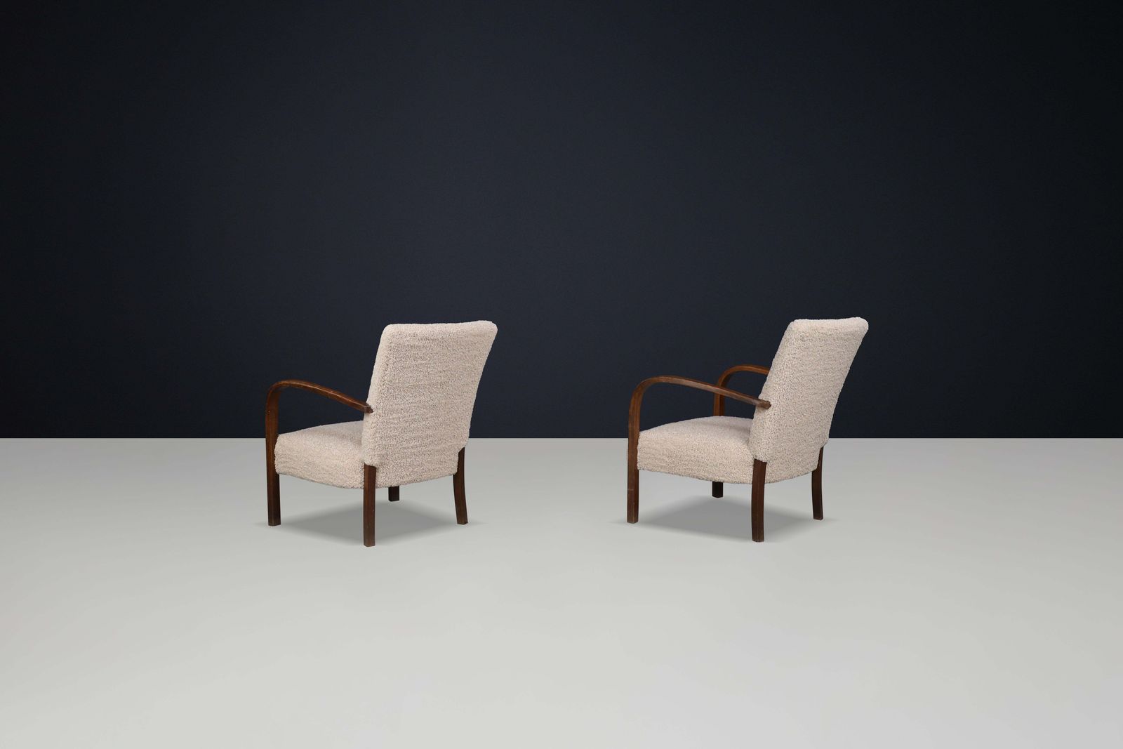 Pair Of Art Deco Armchairs In Walnut And Teddy Upholstery, Czech Republic, 1930s photo 2962.0