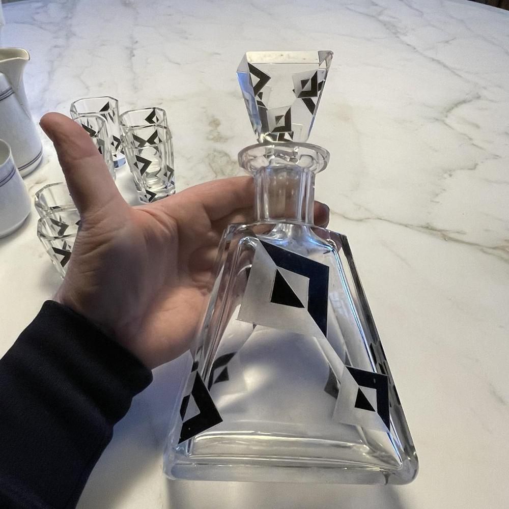 Art Deco Cubist Crystal Liqueur Service By Karl Palda, 1930s, Set Of 8 photo 720.0