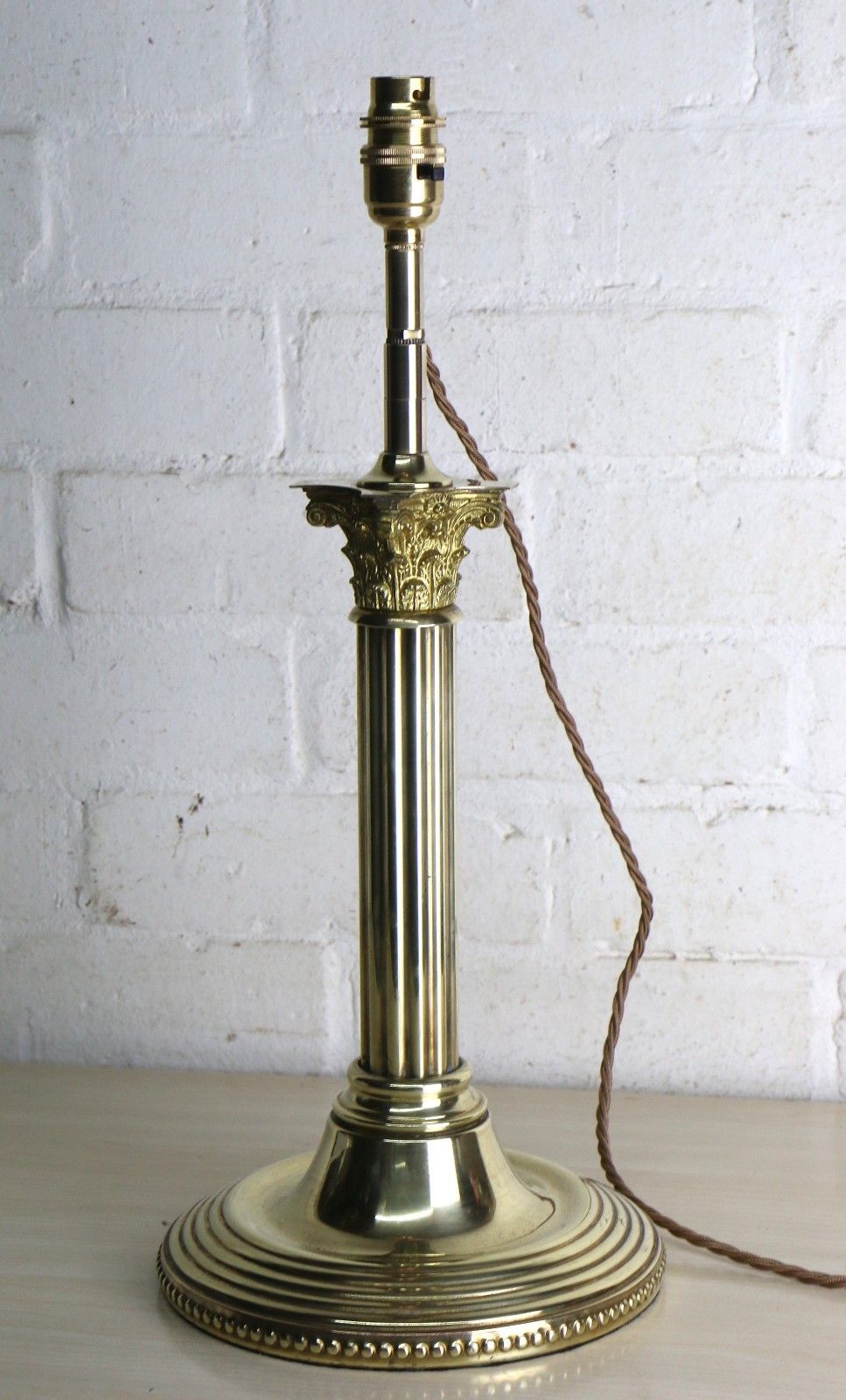 photo buy Table Lamp Corinthian Column Early 20th C. Brass Oil Lamp Conversion Round Base