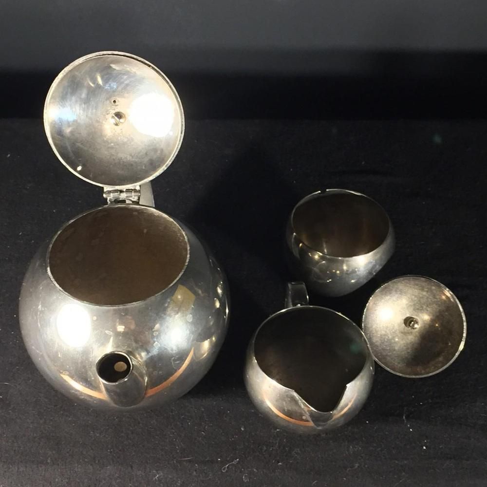Art Deco Modernist Zilveren Metalen Thee  Of Koffieservies, Jaren 1940, Set Van 3 photo 360.0