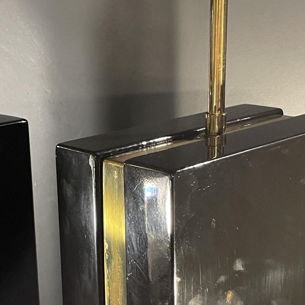 Hollywood Regency Lamps In Black Lacquer And Brass, 1970s, Set Of 2 photo for sale