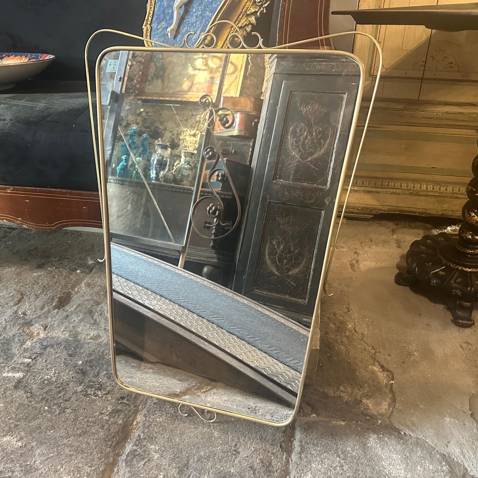A 1950s Mid Century Modern Brass Italian Wall Mirror In The Manner Of Gio Ponti photo Home Decor