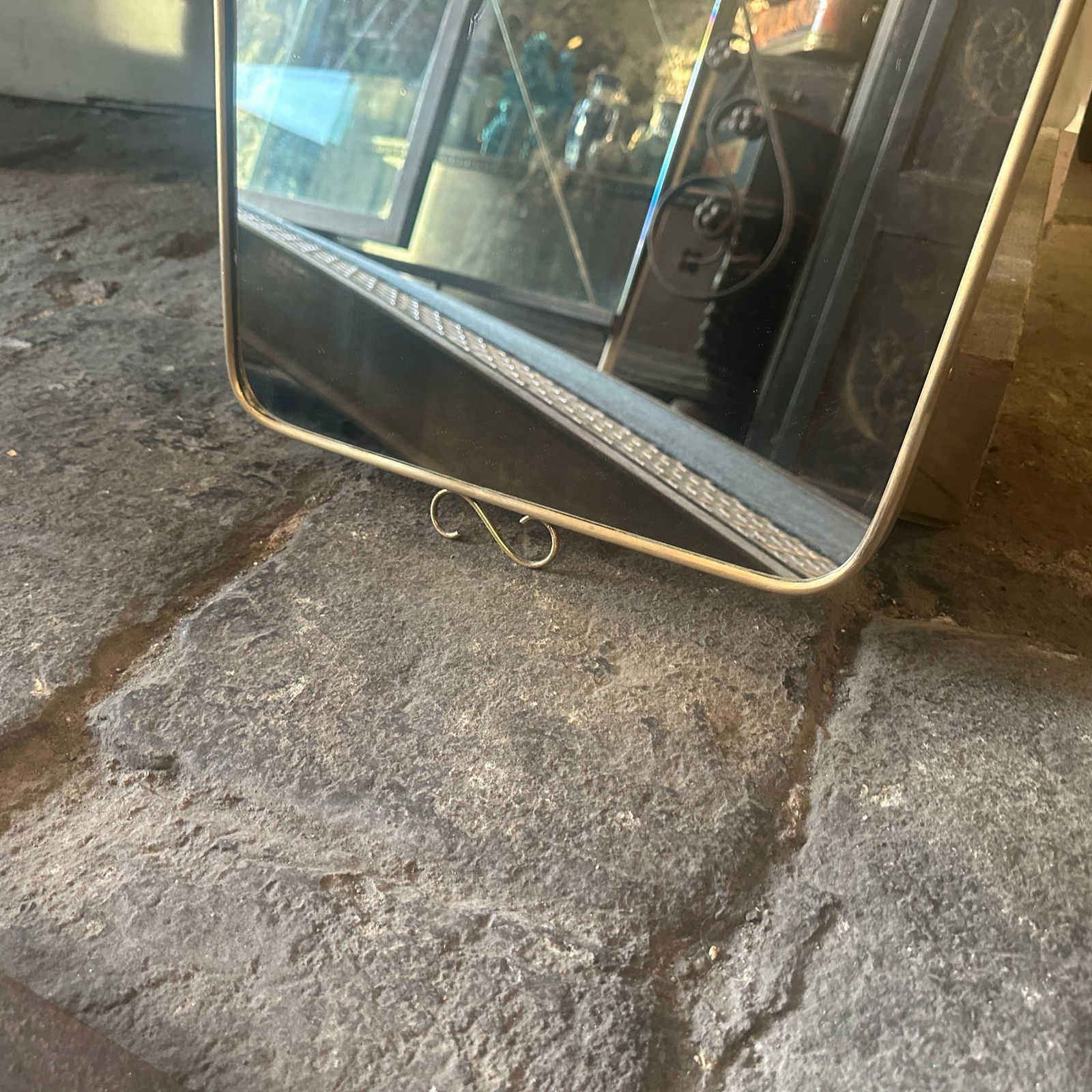 A 1950s Mid Century Modern Brass Italian Wall Mirror In The Manner Of Gio Ponti photo 1659.0