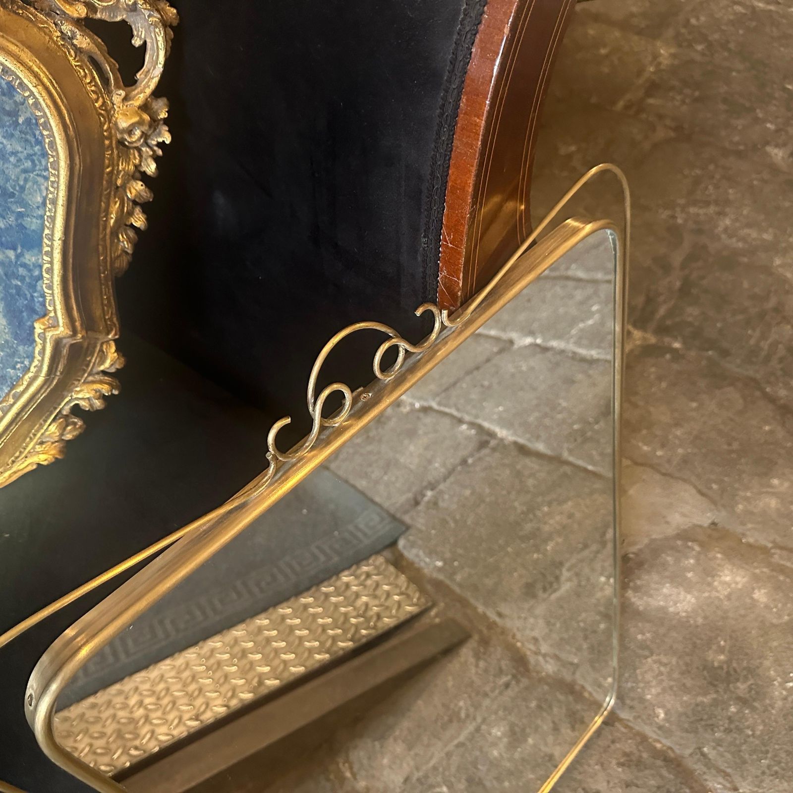 A 1950s Mid Century Modern Brass Italian Wall Mirror In The Manner Of Gio Ponti photo buy