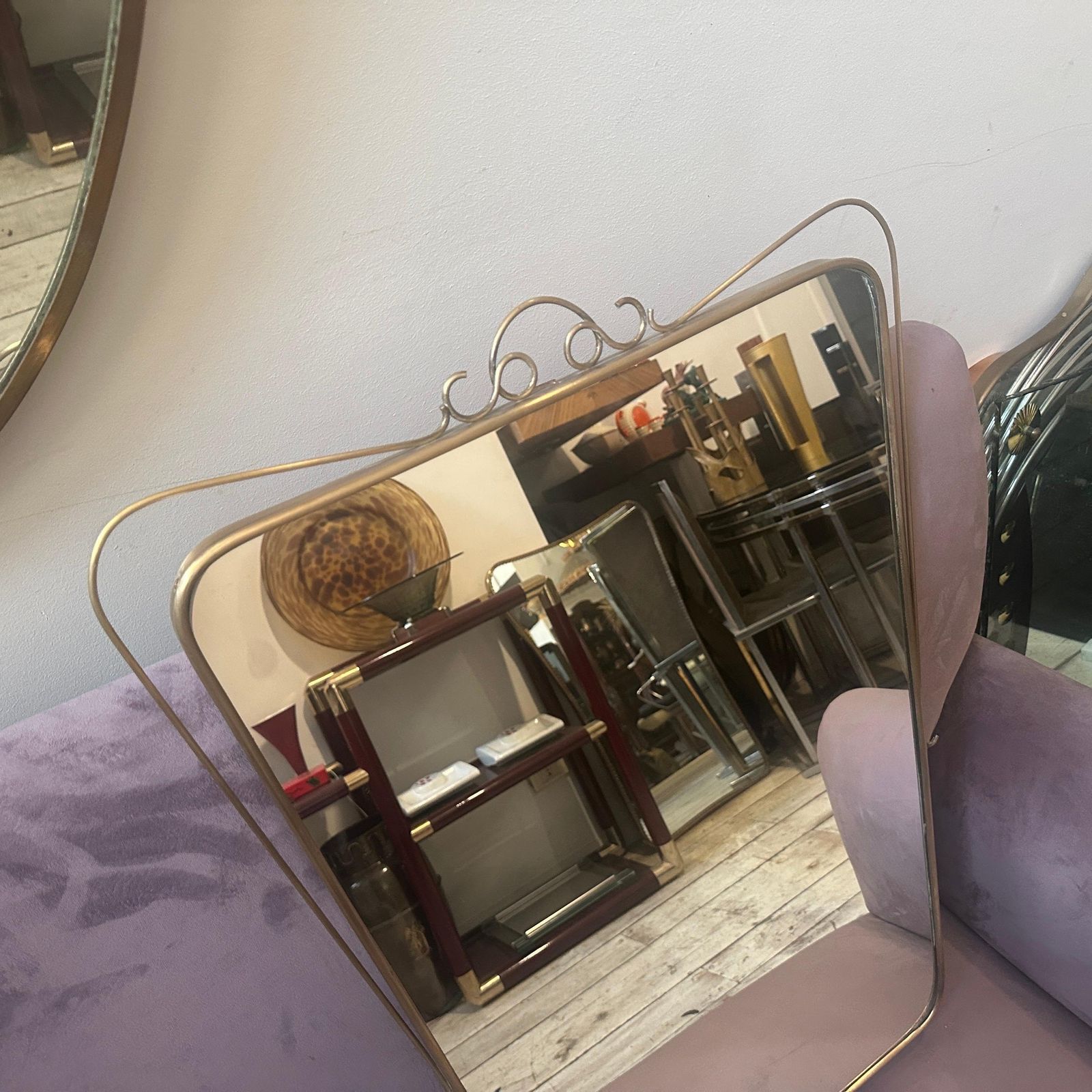 photo buy A 1950s Mid Century Modern Brass Italian Wall Mirror In The Manner Of Gio Ponti