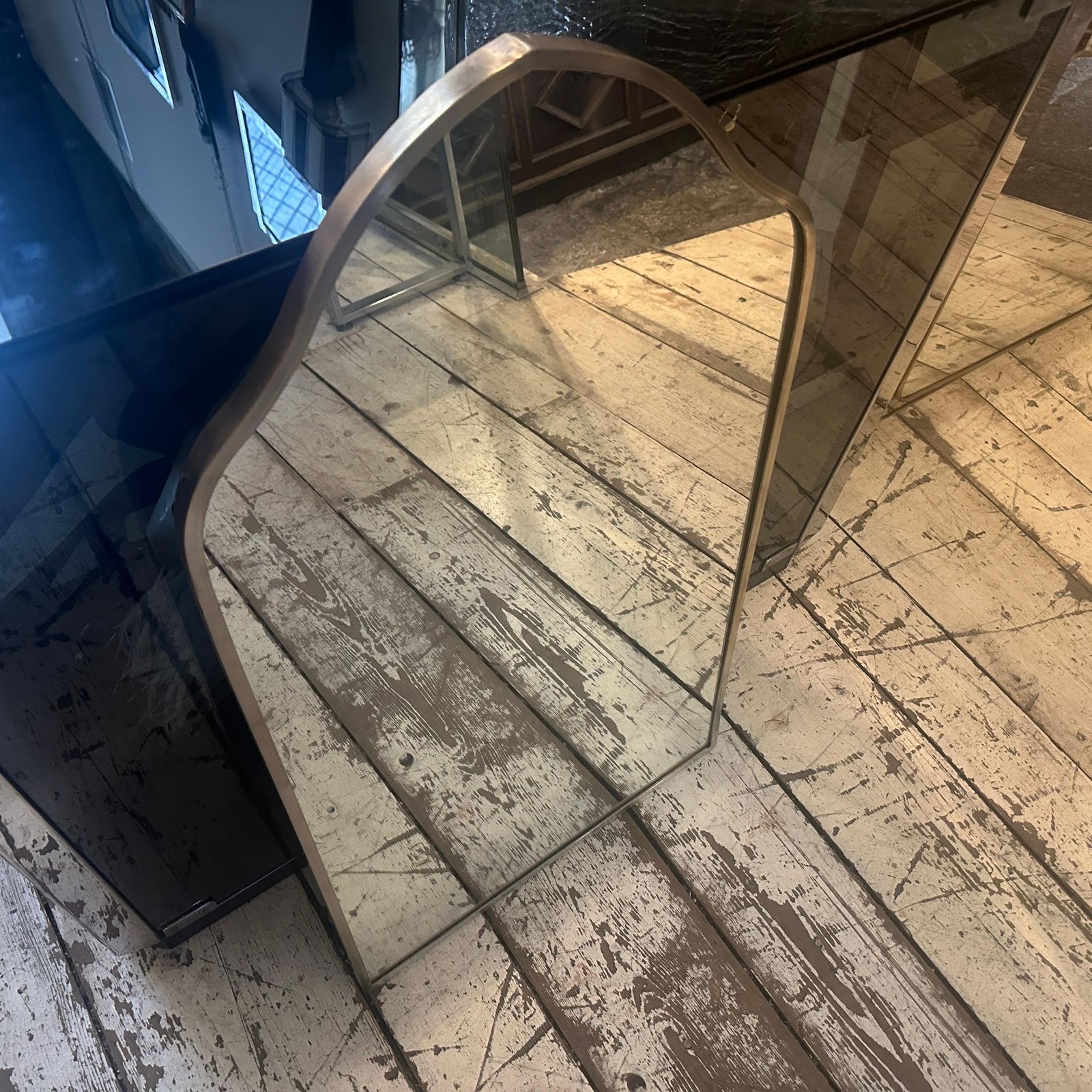 photo for sale 1950s Gio Ponti Style Mid Century Modern Brass Italian Wall Mirror