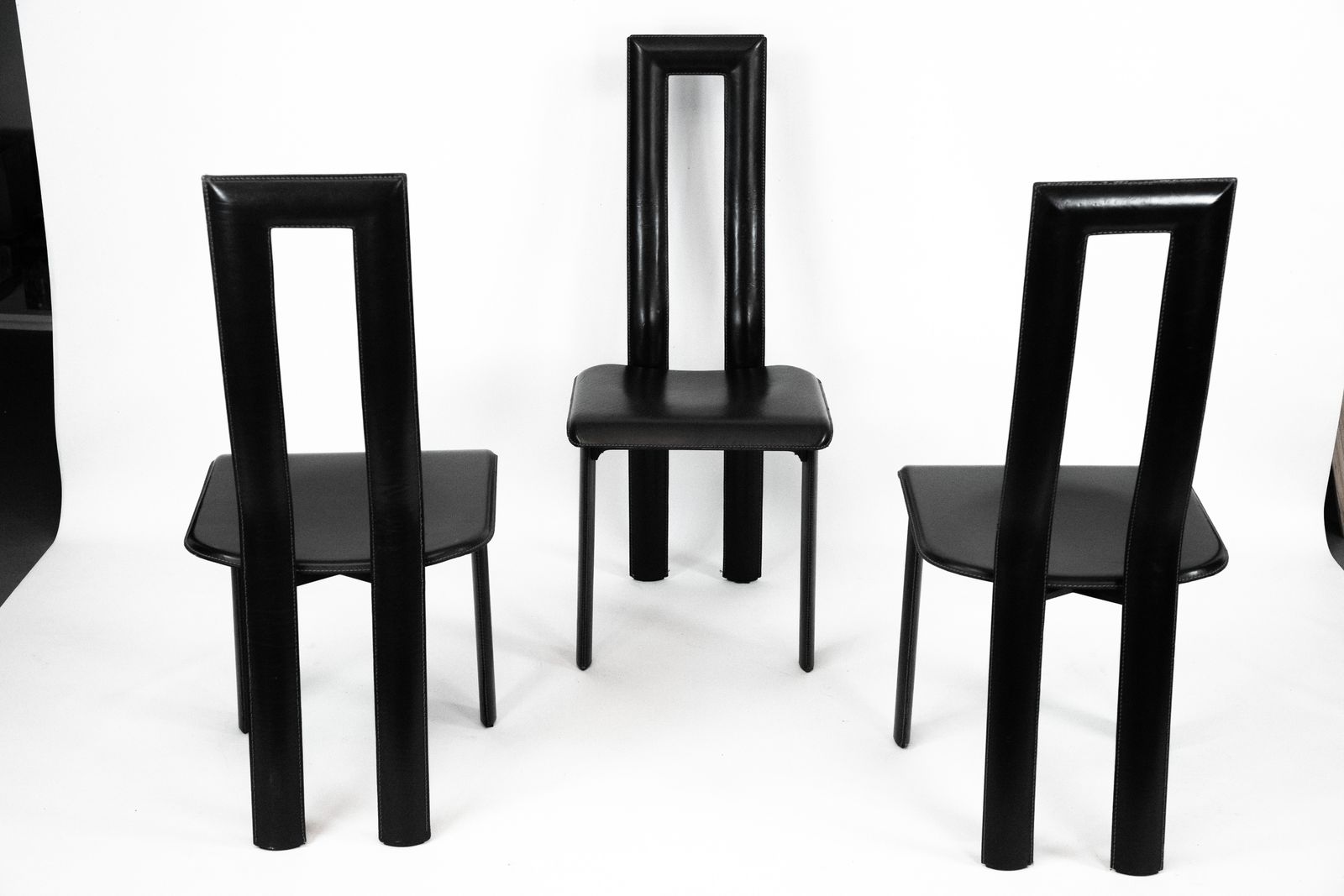 photo buy Postmodern Set Of Ten Leather Dining Chairs By Antonello Mosca For Ycami. Italy 1980s