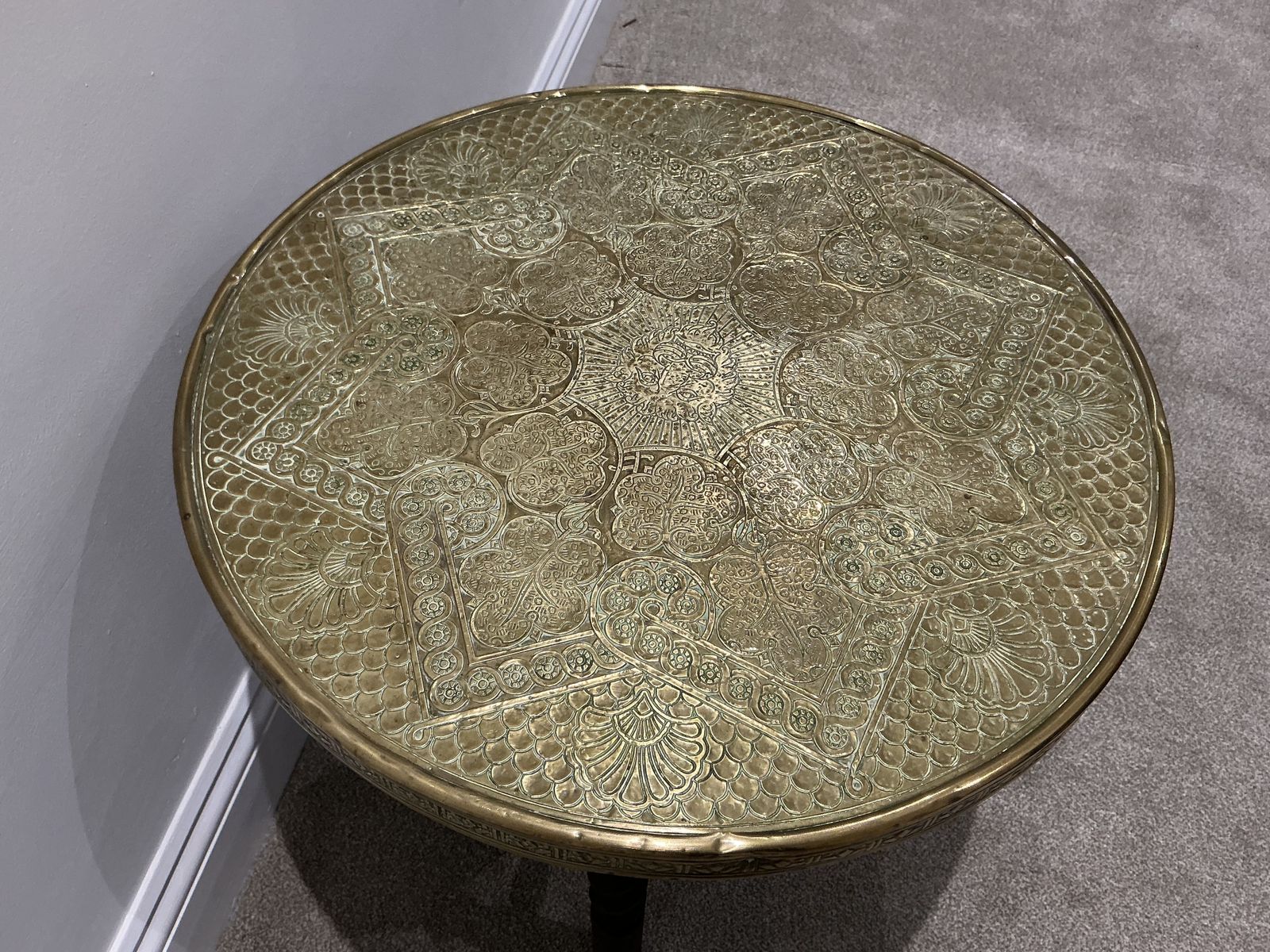 Vintage Anglo Indian Brass Table With Unusual Lion Motif And Folding Wooden Base photo vinterior